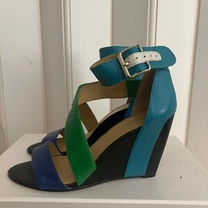 Nine West Blue and Green Strappy Wedges